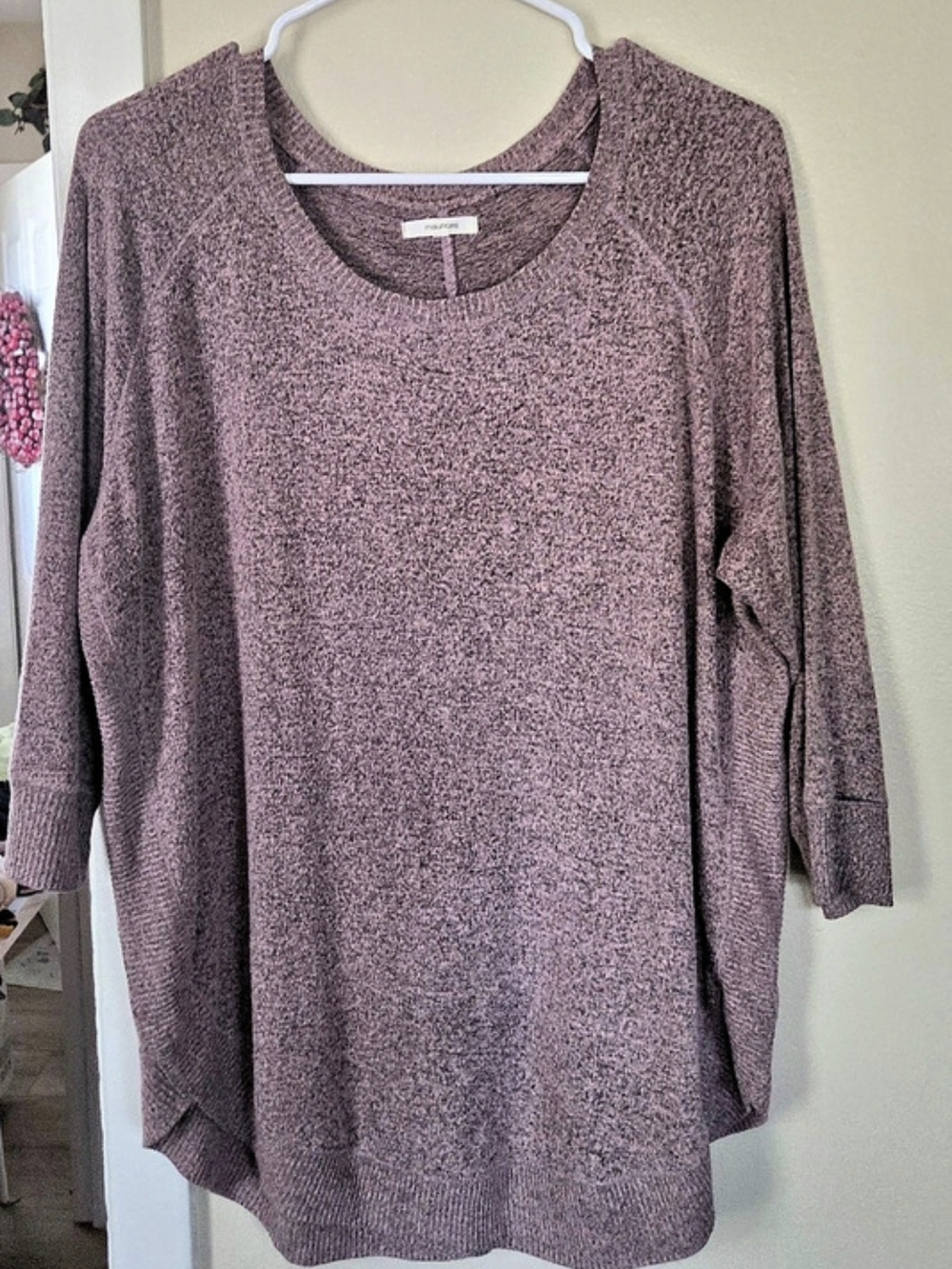 Maurice's Large Heathered Muave Textured Knit Dolman Top